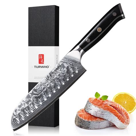 TURWHO 7 Inch Japanese Style Santoku Knife 67 Layers Damascus Steel