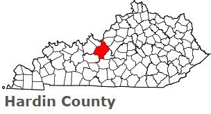 Hardin County on the map of Kentucky 2023. Cities, roads, borders and ...