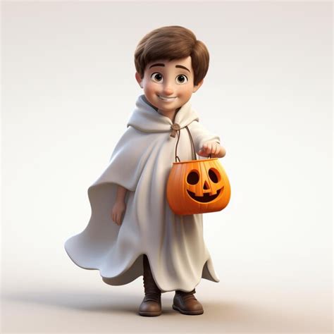 Premium AI Image | Smiling happy Caucasian boy in a ghost costume ...