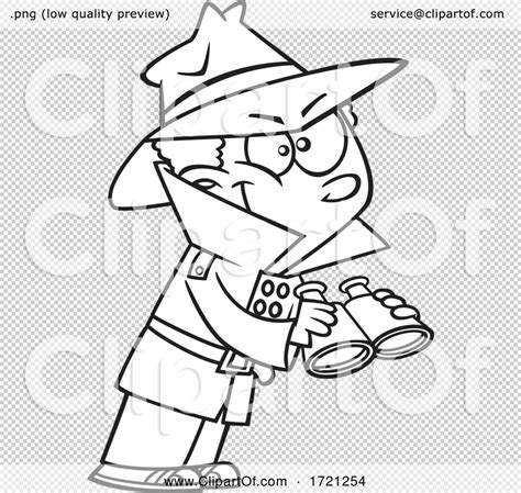 Cartoon Lineart Boy Detective Observing With Binoculars By Toonaday