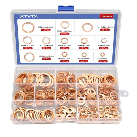 XTVTX 280PCS 12 Taglie Rondelle In Rame Assortimento Di Guarnizioni