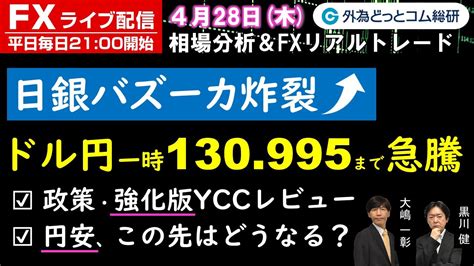 Fxライブ配信為替予想【実践リアルトレード】日銀バズーカ炸裂 ドル円一時130995まで急騰、円安この先はどうなる？強化版yccレビュー