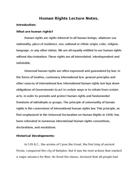 Human Rights Lecture Notes Introduction What Are Human Rights Human