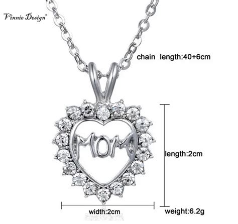 Vinnie Design Jewelry Silver Plated Mom Love Necklaces Jewelry Crystal