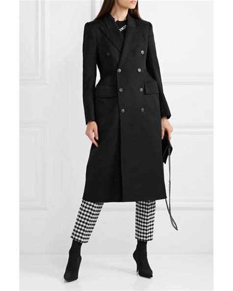 Balenciaga Satin Hourglass Double Breasted Wool Blend Gabardine Coat In Black Lyst Uk