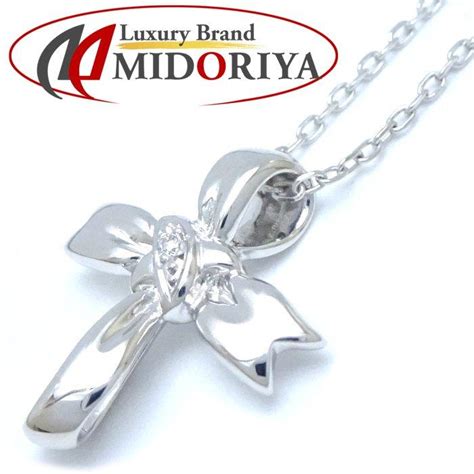 Mikimoto ミキモト リボンクロス ネックレス ダイヤモンド001ct K18wg ホワイトゴールド291553【中古