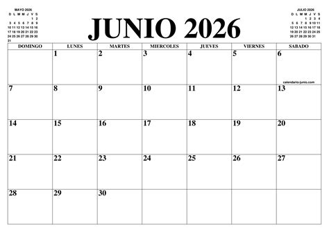 CALENDARIO JUNIO 2026 : EL CALENDARIO JUNIO 2026 PARA IMPRIMIR GRATIS
