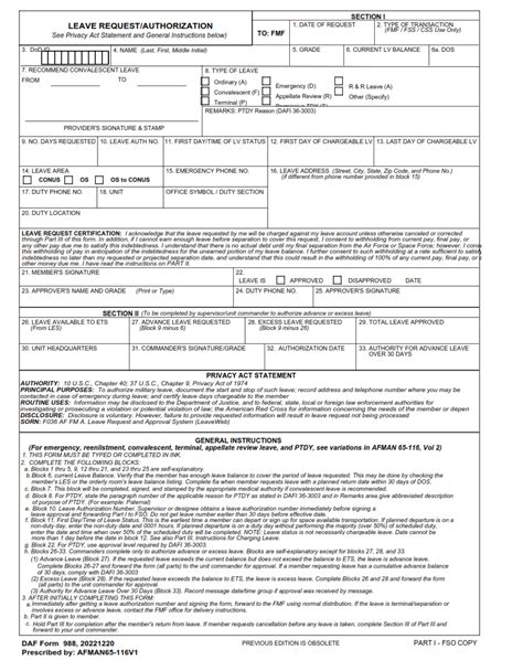 Daf Form 988 Leave Requestauthorization Finder Doc