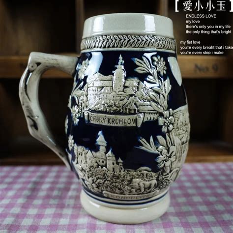 2016 New Arrival Ceramic German Beer Mug Prague Castle Hand Painted Mugs Embossed Pattern