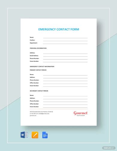 FREE 12+ Emergency Contact Forms in PDF | MS Word