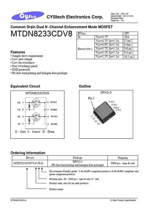 Mtdn Cdv Datasheet Dual N Channel Enhancement Mode Power Mosfet