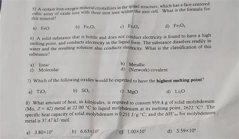 Solved 5 A Certain Iron Oxygen Mineral Crystallizes In The Chegg