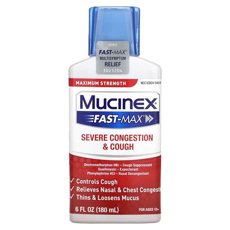 Mucinex Fast Max Severe Congestion And Cough Maximum Strength For Ages 12 6 Fl Oz 180 Ml