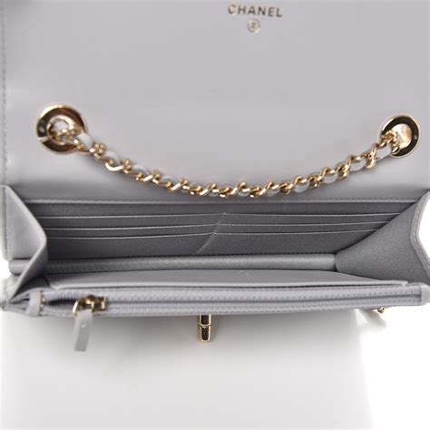 CHANEL Lambskin Chevron Quilted Trendy CC Wallet On Chain WOC Grey