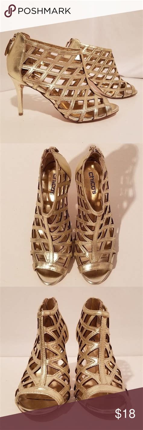 Chicos Wms Gold Strappy Cage Heel Sandals 75m Chicos Womens Gold