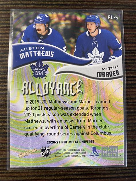 2020 21 Skybox Metal Universe Alloyance AL 5 Auston Matthews Mitch