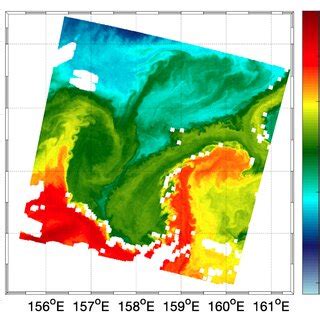 Sea surface temperature scene acquired by the S3 SLSTR sensor in the ...