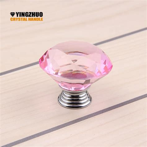 1pack 10 Pcs 40mm Pink Diamond Shape Crystal Glass Drawer Cabinet Knobs And Pull Handles Kitchen