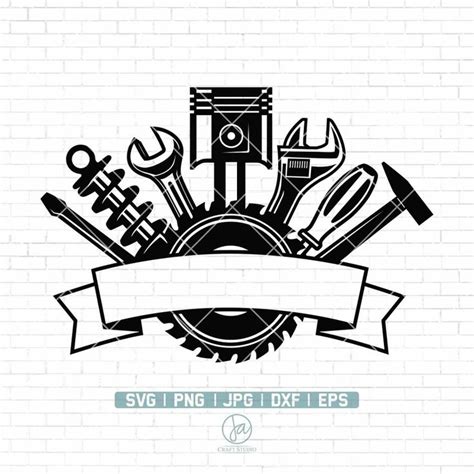 Tools And Wrenches With Ribbon Banner On Brick Wall Background Stock