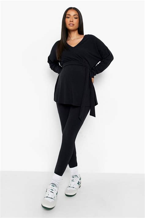 Maternity Soft Rib Tie Waist Loungewear Set Boohoo Uk