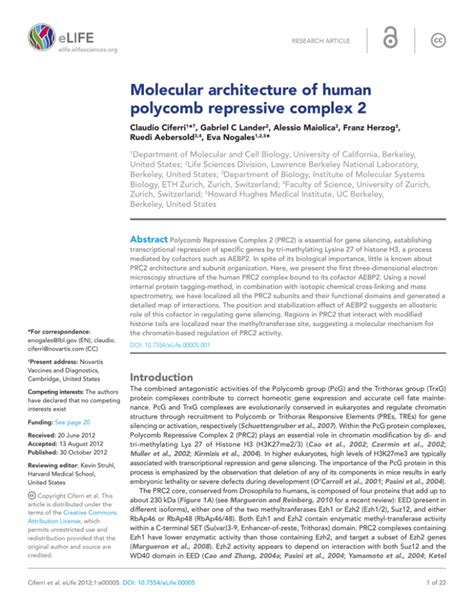 Molecular Architecture Of Human Polycomb Repressive Complex