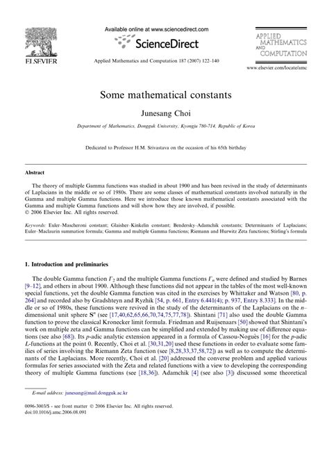 (PDF) Some mathematical constants