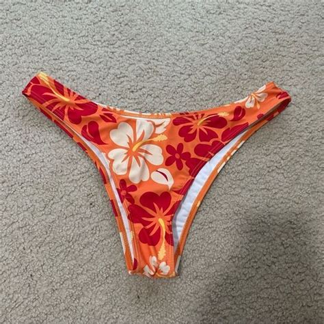 Swim Y K Orange Hawaiian Hibiscus Coconut Girl Print Thong Style Bikini Bottom Poshmark
