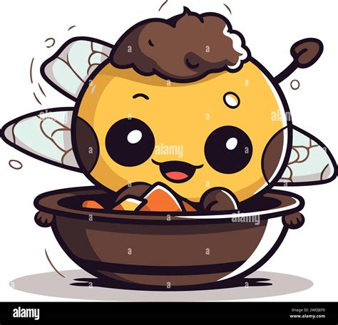 Cute Cartoon Bee In A Bowl Of Honey Vector Illustration Stock Vector