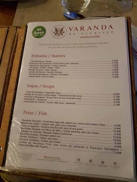 Menu Em Varanda Do Alentejo Restaurante Marv O