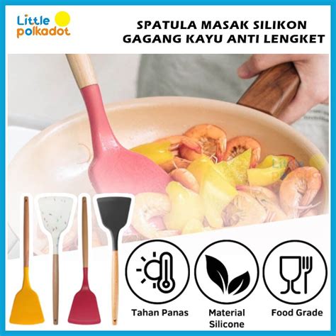 Jual 32Cm Spatula Silikon Gagang Kayu Sutil Masak Untuk Goreng Tumis