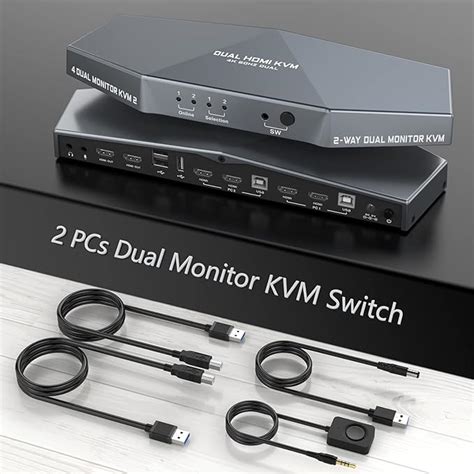 2 Pcs Dual Monitor Kvm Switch 4k Hdmi Kvm Switch Dual