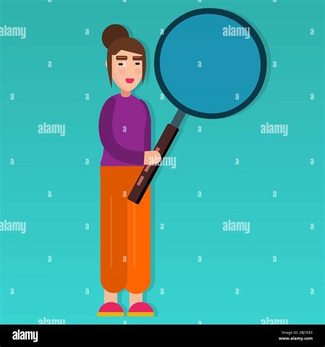 Woman Holding Magnify Glass For Business Analysis Concept Vector Illustration Stock Vector Image