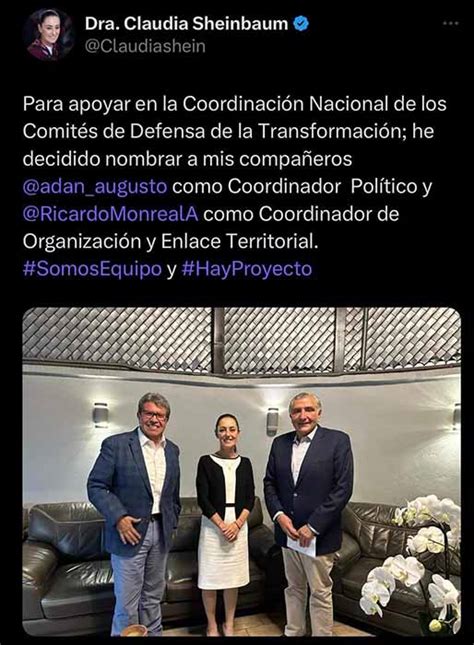 Ricardo Monreal Y Adán Augusto López Se Suman Al Equipo De Claudia Sheinbaum Periódico El Orbe