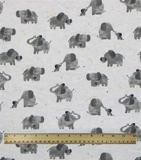 Elephant With Baby On Light Gray Nursery Flannel Fabric Joann