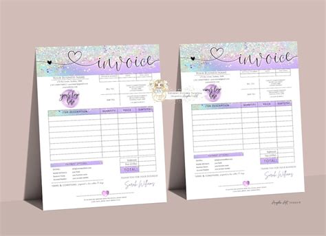 Elf Holographic Glitter Invoice Form Template Editable Etsy