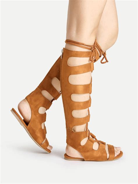 Knee High Lace Up Gladiator Sandals Sheinsheinside