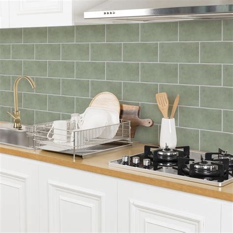 Subway Backsplash Tiles Sage Green Peel And Stick Floor Tile Sticker