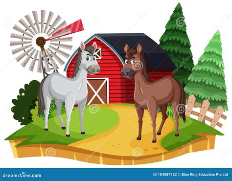 Horse Farm Cartoon Character on White Background Stock Vector ...