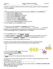 AP BIO Chapter 8 Metabolism And Enzymes StudyGuide Students 1