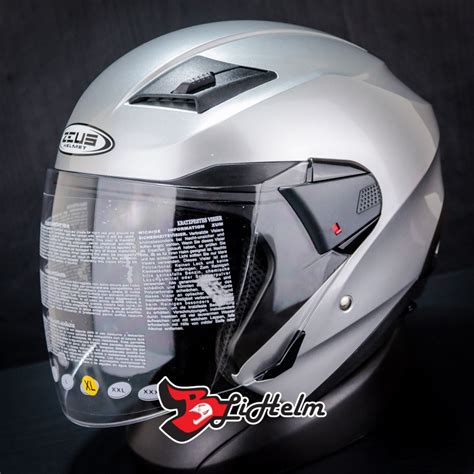 Jual Helm Zeus Zs Solid Silver Glossy Zs Half Face Double