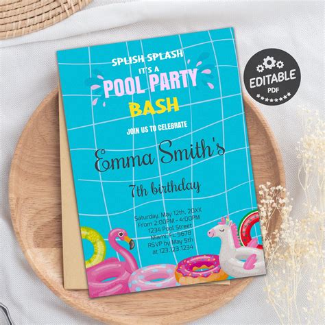 Pool Party Birthday Invitations Pool Birthday Party 7th Birthday