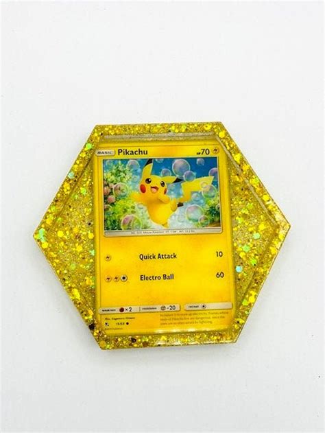 Pikachu Coaster Gold Glitter Pokemon Resin Plastic Coaster Etsy Uk