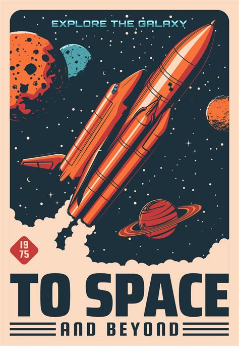 Space planets and spaceship, astronomy poster 23542659 Vector Art at ...