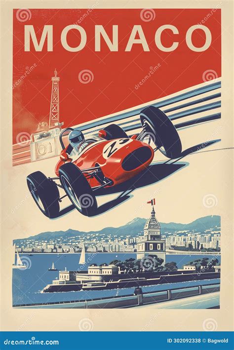 Colourful Monte Carlo Grand Prix Retro Poster Generative AI