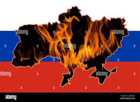 Map of Ukraine on fire. Outline map of Ukraine on the background of the ...