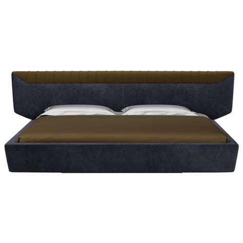 Contemporary Upholstered Bed In Nabuk Leather And Natural Leather