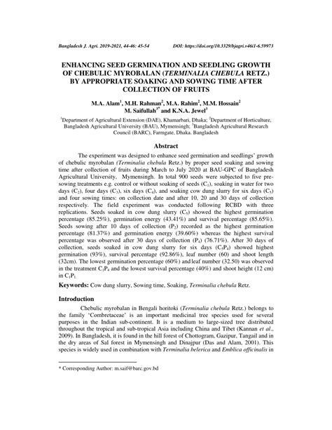 PDF Enhancing Seed Germination And Seedling Growth Of Chebulic