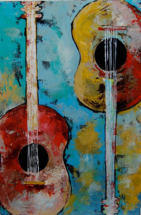 X Duo Guitars Painting Abstract Artwork Abstract