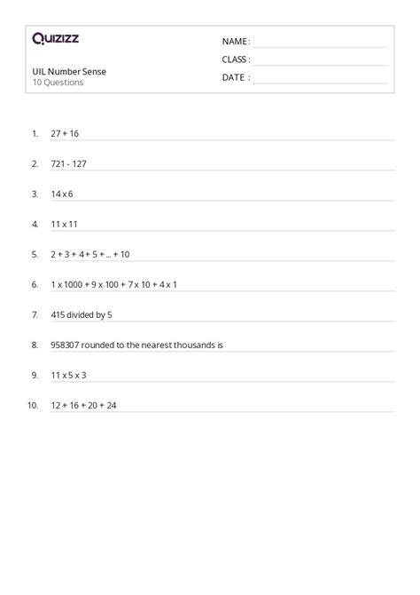 Number Sense Worksheets For Th Class On Quizizz Free Printable