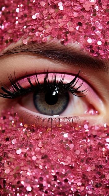 Premium AI Image | a woman with a pink eye and a glittery eye with a ...